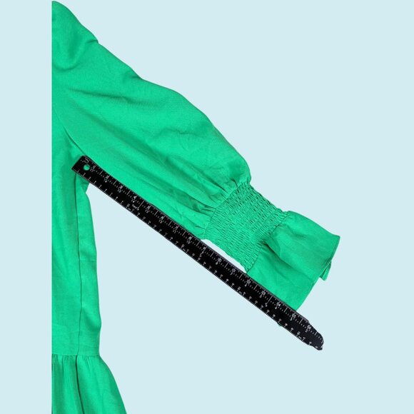 Tuckernuck Pomander Place Dress Large Green V-Neck Kenzo Poplin Ruffle Tiered - Picture 8 of 8